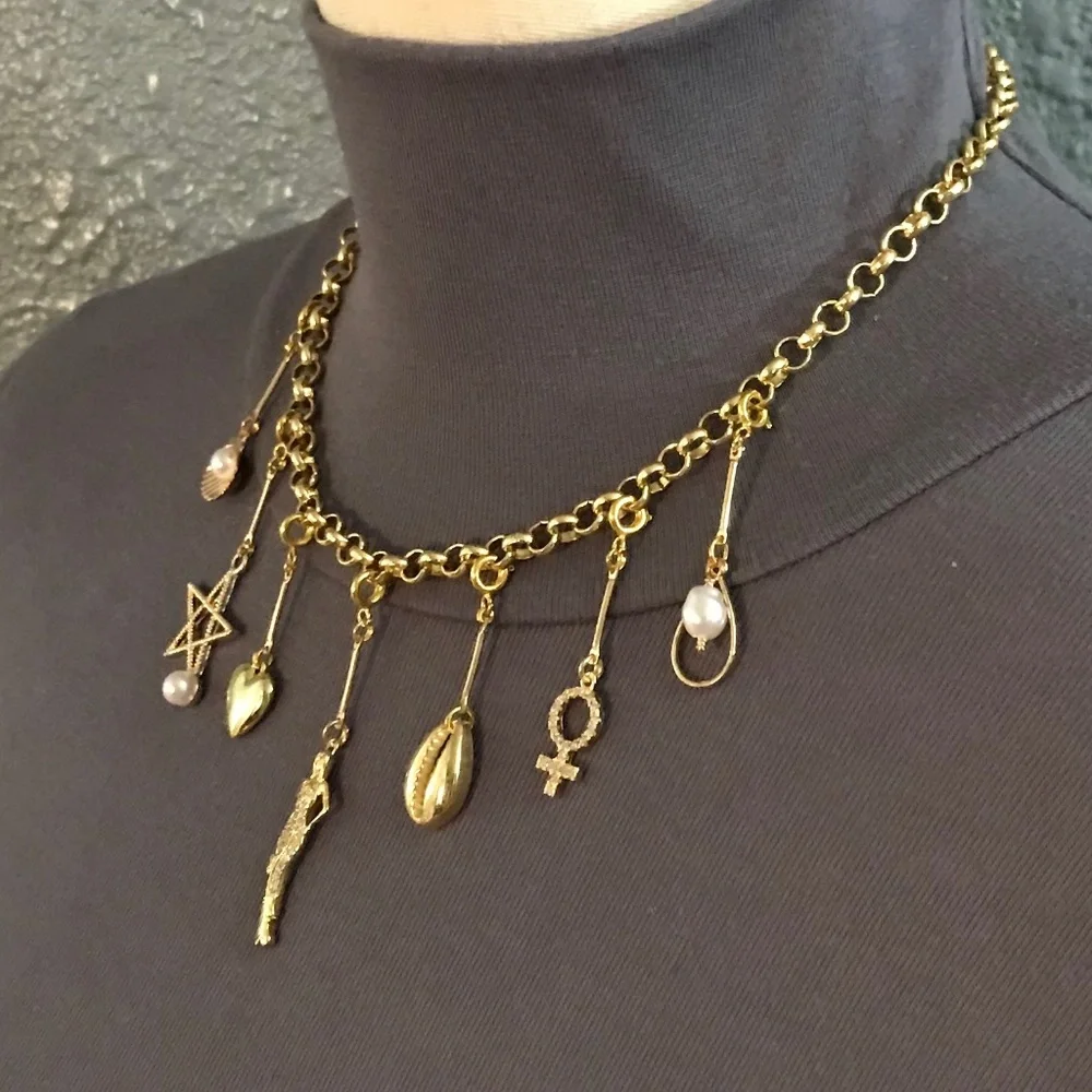 SOLD—White Lotus Lucia Greco Gold 7 Detachable Charms Necklace, Handmade Replica - Picture 6 of 16